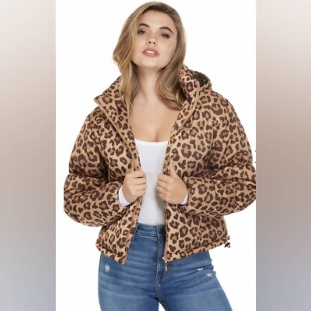 Xl Guess Koll Puffer Jacket Women's Cropped Hooded  Leopard Street
